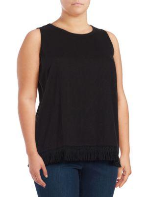 Lord & Taylor Roundneck Fringed Cotton Top