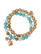 Lucky Brand Goldtone And Turquoise Stretch Bracelet