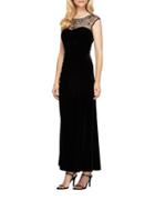 Alex Evenings Sleeveless Beaded Illusion A-line Ruched Gown