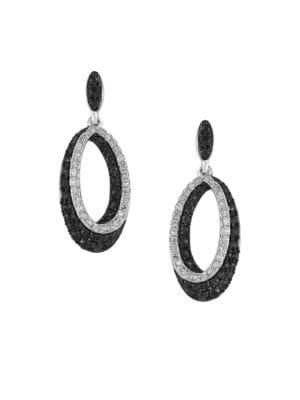Effy Caviar Black And White Diamond 14k White Gold Drop Earrings, 0.95 Tcw