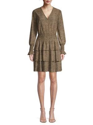 Michael Michael Kors Petite Cheetah Tiered Ruffle Dress