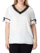 Tahari Arthur S. Levine Plus Plus Crochet Trim V-neck Blouse