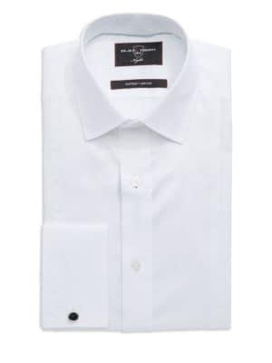 Black Brown Fitted French-cuff Dress Shirt