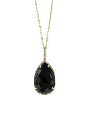 Effy 14k Yellow Gold Diamond Onyx Pendant Necklace