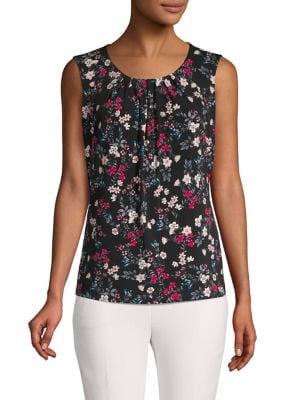Calvin Klein Petite Floral Dotted Pleated Top