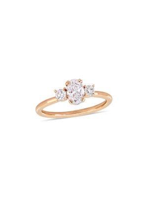 Sonatina Diamond Bridal 14k Rose Gold And Oval Diamond 3-stone Engagement Ring