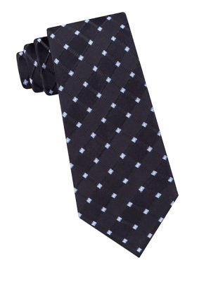 Black Brown Grid-print Silk Tie