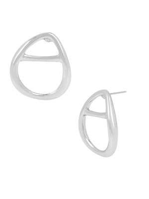 H Halston Sculptural Links Open Oval Stud Earrings