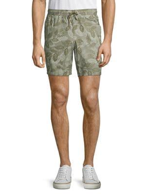 Black Brown Sage Tropical Leaves Drawstring Shorts