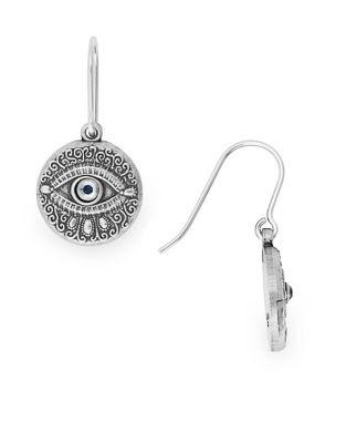 Alex And Ani Crystal And Sterling Silver Textured Evil Eye Hook Earrings