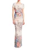 Adrianna Papell Floral Lace Column Gown