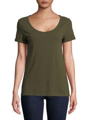 Lord & Taylor Plus Cotton Slub V-neck Roll Sleeve Tee