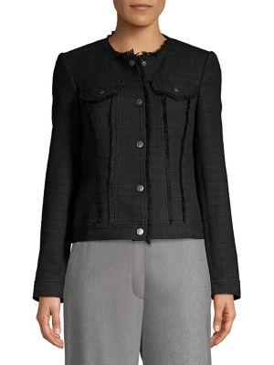 Karl Lagerfeld Paris Fringed Long-sleeve Tweed Jacket
