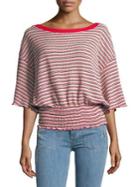 Free People Striped Quarter-sleeve Top