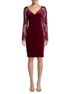 Badgley Mischka Platinum Casis Long-sleeve Velvet Sheath Dress