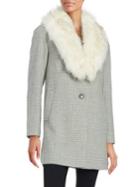 T Tahari Olivia Faux Fur Collar Wool-blend Plaid Coat