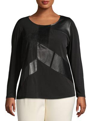 Calvin Klein Plus Faux-leather Long-sleeve Top