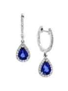 Effy 14k White Gold, Diamond & Sapphire Link Drop Earrings
