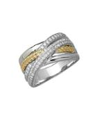 Lord & Taylor Diamond, Sterling Silver And 14k Yellow Gold Crisscross Ring