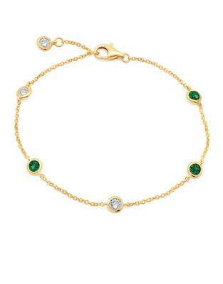 Crislu Precious Strands Crystal, Sterling Silver And 18k Yellow Gold Bezel Bracelet