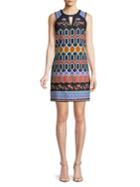 Laundry By Shelli Segal Geometric And Floral-embroidered Shift Dress