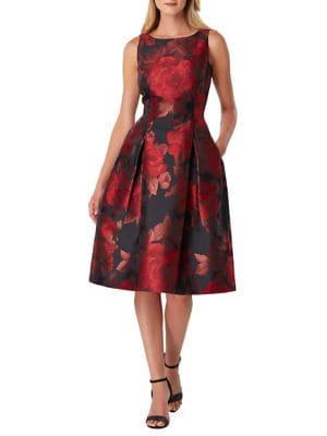 Tahari Arthur S. Levine Petite Metallic Floral Jacquard Flare Dress
