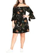 City Chic Plus Wild Floral Bell-sleeve Tunic
