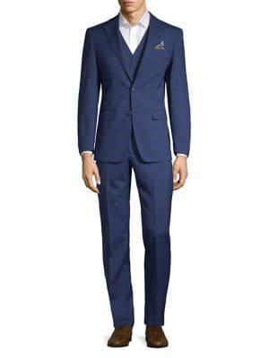 Tallia Orange Windowpane Wool Blend Vested Suit