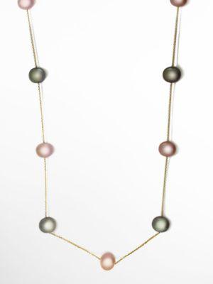 Effy 7.5mm Grey And Pink Pearls In 14k Yellow Gold Necklace