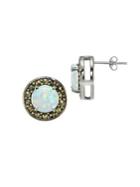 Lord & Taylor Marcasite And Created Opal Halo Stud Earrings