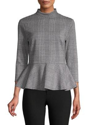 Lord & Taylor Highneck Glen Plaid Peplum Top