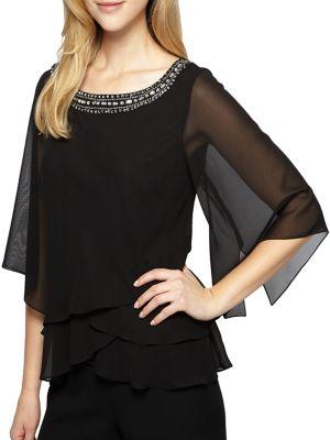 Alex Evenings Beaded Quarter-sleeve Blouse