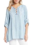 Karen Kane Embroidered Lace-up Top