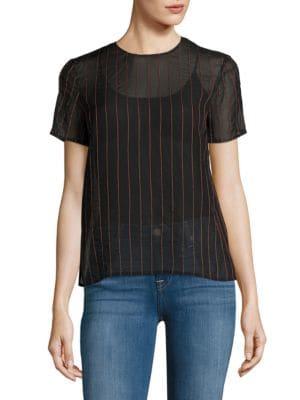 Donna Karan Sheer Pinstriped Short-sleeve Top
