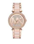 Michael Kors Parker Blush Acetate And Rose Goldtone Stainless Steel Bracelet Watch Mk6176