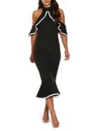 Quiz Off-the-shoulder Ruffle Fishtail Midi Dress