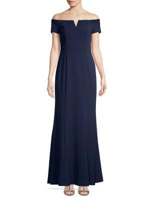 Calvin Klein Off-the-shoulder Studded Gown