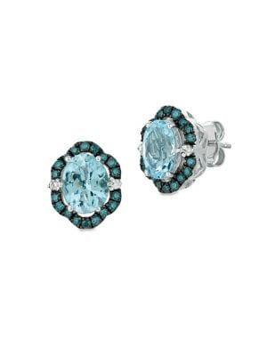 Le Vian Exotics 14k Vanilla Gold, Sea Blue Aquamarine, Blueberry Diamonds & Vanilla Diamonds Earrings