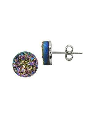 Lord & Taylor Multi-druzy Quartz And Sterling Silver Stud Earrings