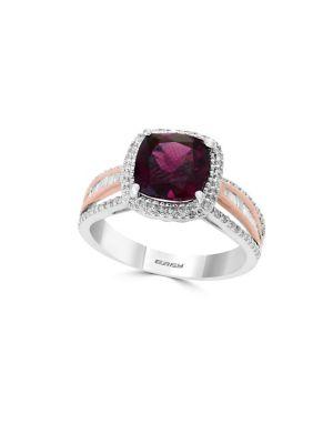 Effy Bordeaux Diamond, Rhodolite, 14k White Gold And 14k Rose Gold Ring