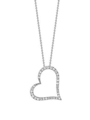 Roberto Coin Tiny Treasures 0.22 Tcw Diamond & 18k White Gold Slanted Open Heart Pendant Necklace