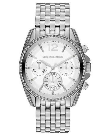 Michael Kors Ladies Pressley Silver-tone & Crystal Chronograph Glitz Watch
