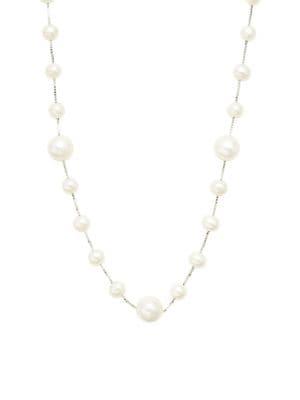 Lord & Taylor 925 Sterling Silver, 9.5mm & 5.5mm White Pearl Necklace
