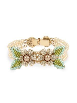 Miriam Haskell Goldtone Beaded Floral Multi-strand Bracelet