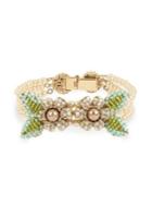 Miriam Haskell Goldtone Beaded Floral Multi-strand Bracelet