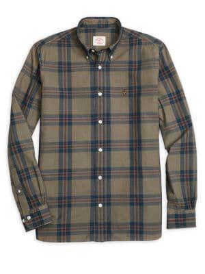 Brooks Brothers Red Fleece Garment Dyed Plaid Button Front Shirt