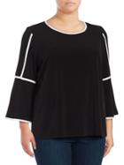 Calvin Klein Plus Contrast Piping Bell Sleeve Top