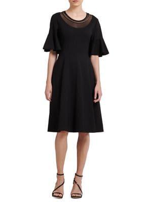 Donna Karan Bell-sleeve Mesh-neck Dress