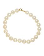 Effy 7.5 Mm-8mm Round Stringing White Freshwater Pearl And Yellow Gold Bracelet