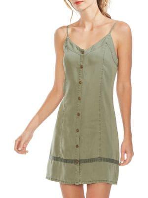 Vince Camuto V-neck Buttoned Tencel Twill Slip Dress